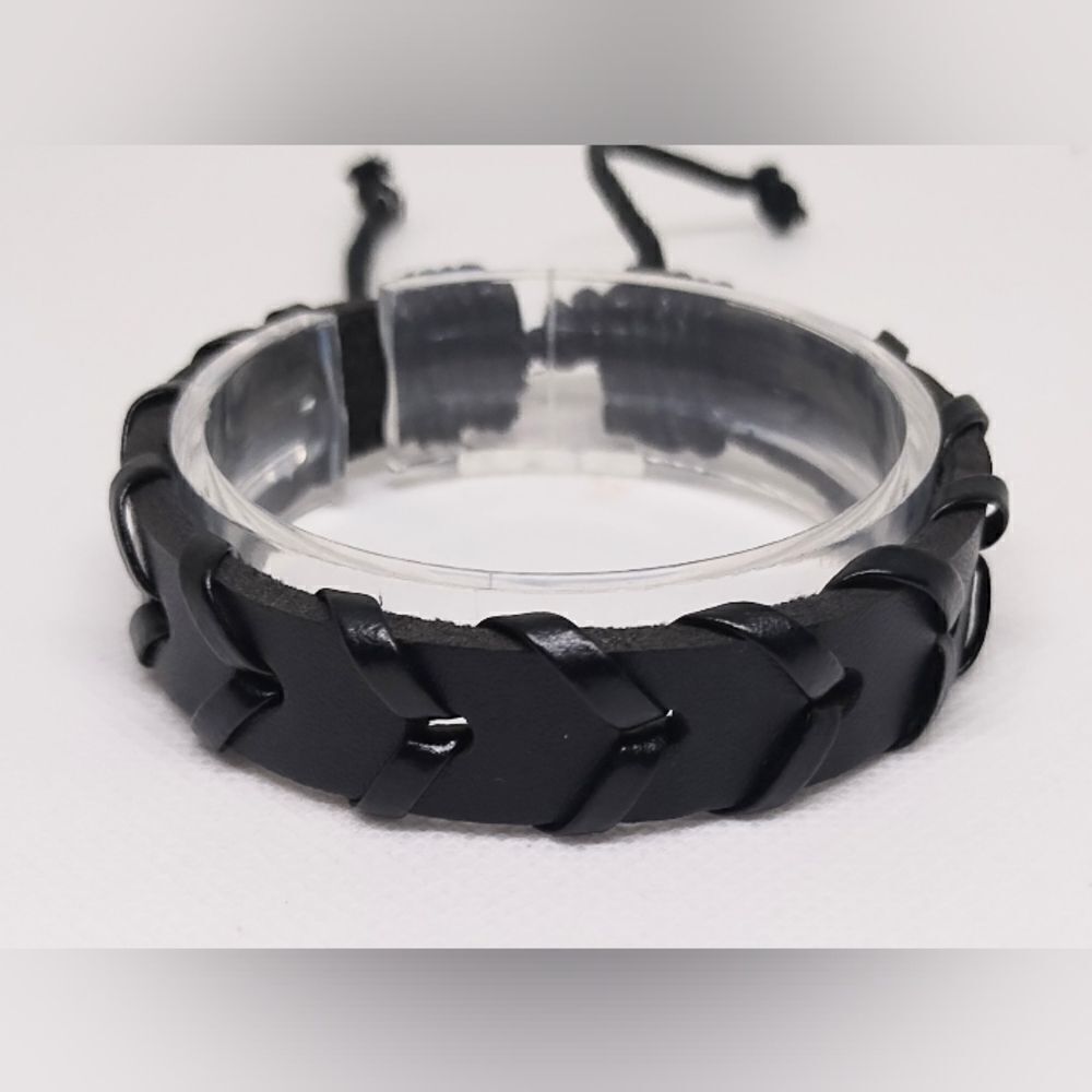 Men's‎ bracelet leather braided black new e38
